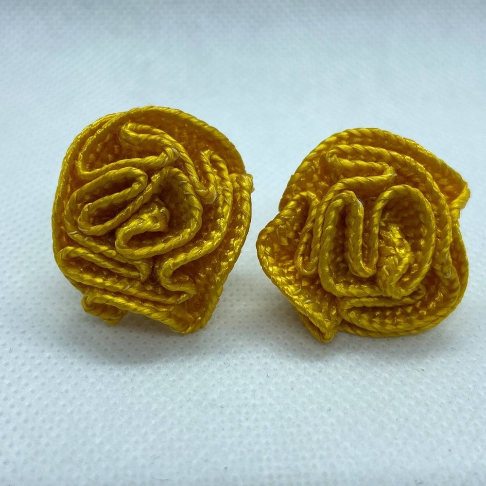 Mustard Yellow Fabric Flower Shaped Earrings